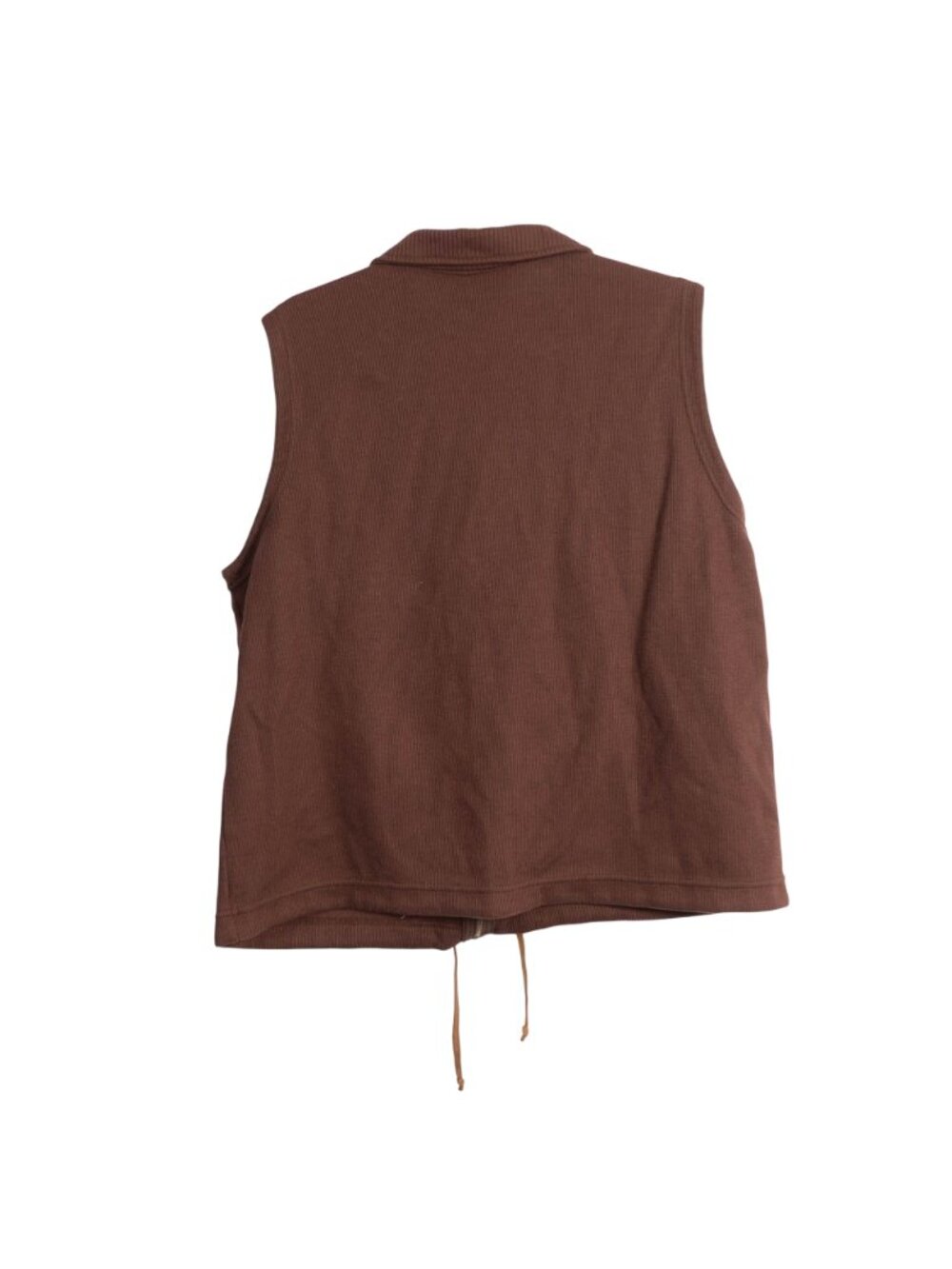 VTG Sweater Vest Womens XL Brown Zip Up Contrast Trim Ribbed Drawstring Collared - Picture 5 of 6